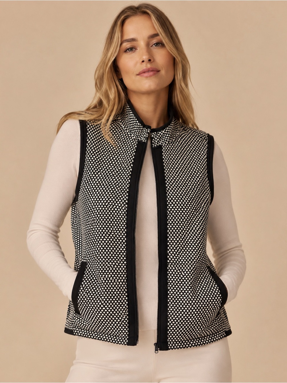 Passport Black & White Textured Sleeveless Vest